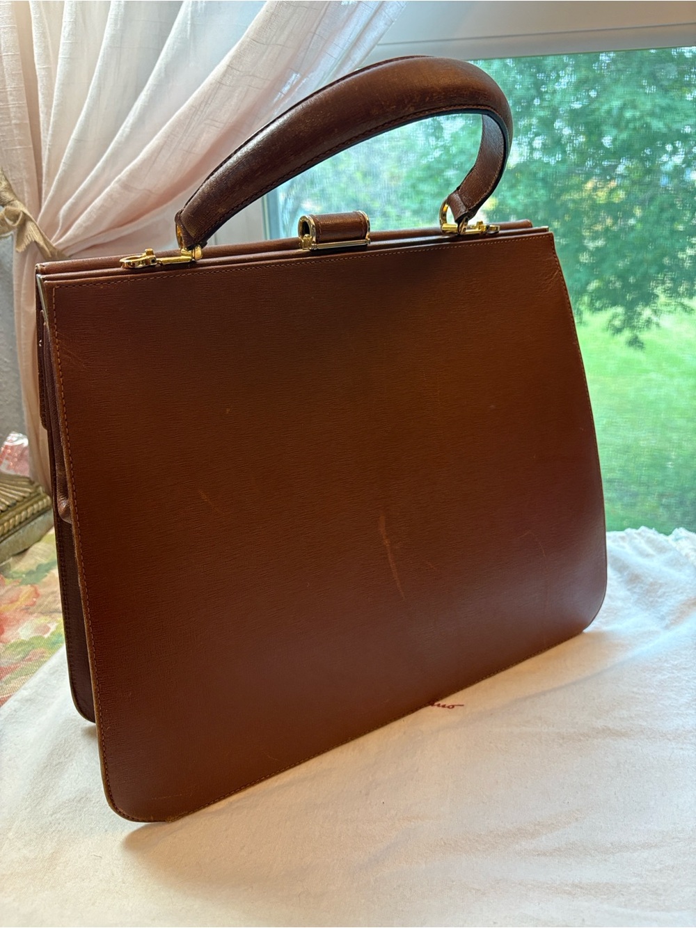 Vintage Salvatore Ferragamo Brown Leather Structured Top-Handle Satchel - Picture 6 of 16